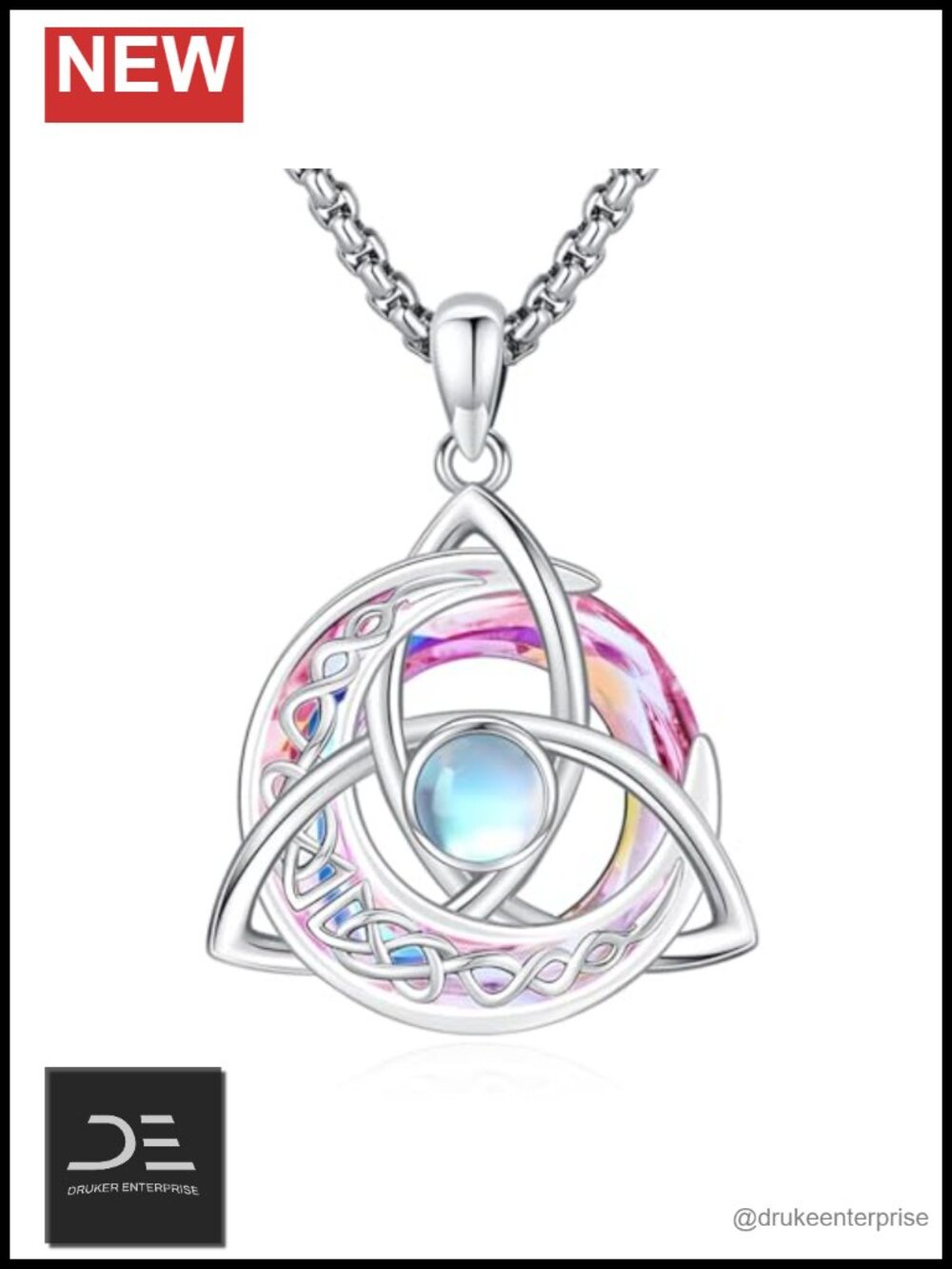 Sterling Silver Celtic Knot Moonstone Pendant Necklace Wiccan Amulet